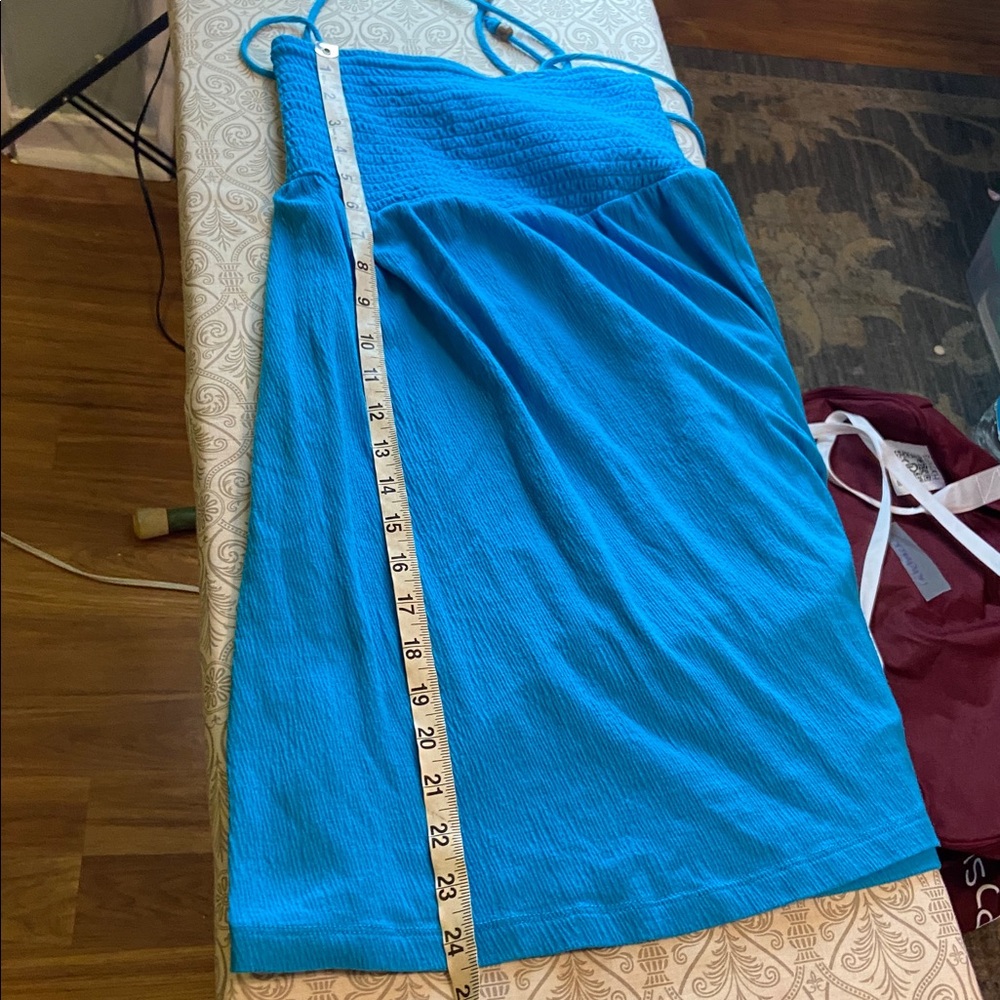 No Boundaries Blue Smocked Halter Swim Cover-Up Beach Mini Dress Medium M - Picture 3 of 9